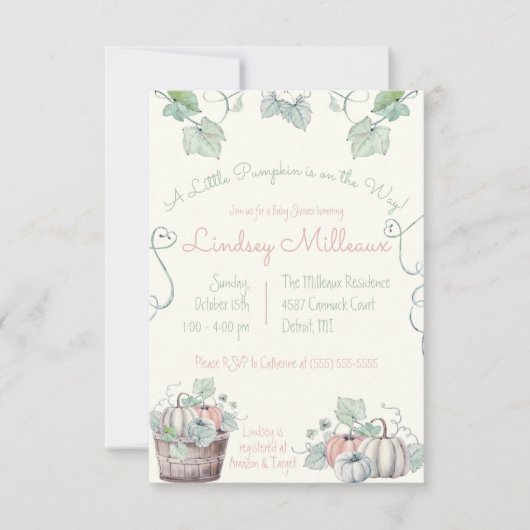 Invitation Un Petit Citrouille est en route ! Baby shower (Devant)