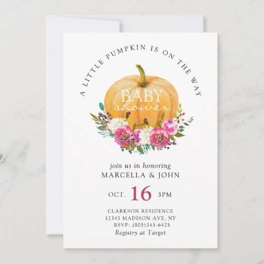 Invitation Un Petit Citrouille est en route Baby shower (Devant)