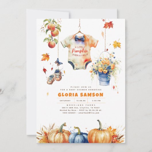Invitation Un Petit Citrouille Est En Route Baby shower Autom (Devant)