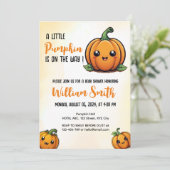 Invitation Un petit Citrouille est en route, Baby shower Invi (Debout devant)