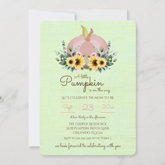 Invitation Un petit Citrouille est en route Baby shower Invit (Devant)