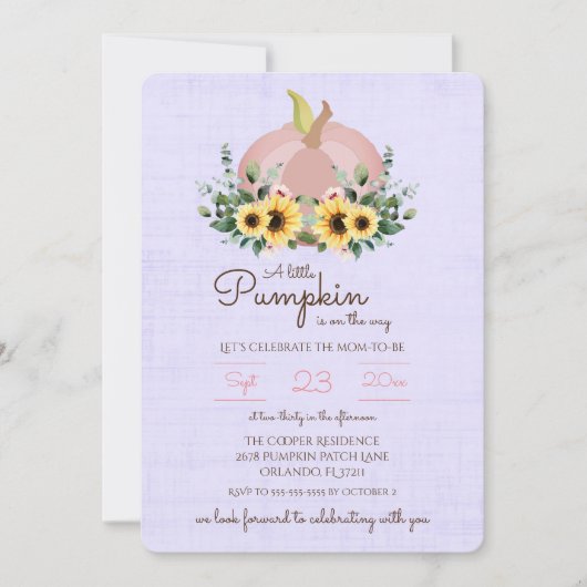 Invitation Un petit Citrouille est en route Baby shower Invit (Devant)