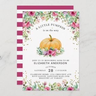 Invitation Un Petit Citrouille Est En Route Girly Floral Invi