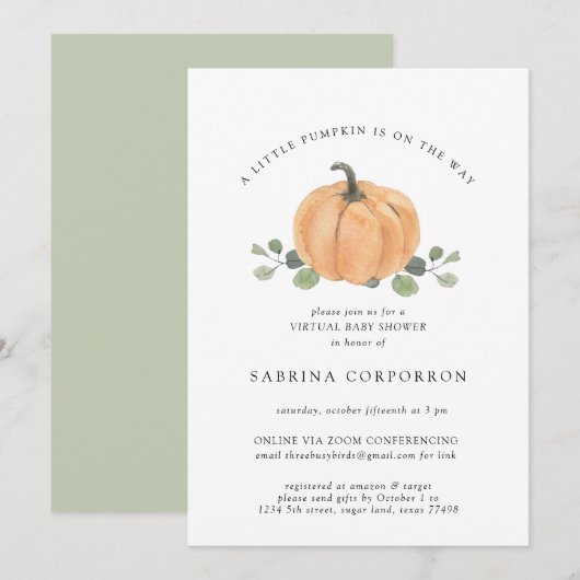 Invitation Un petit Citrouille est sur la voie de l'aquarelle (Devant / Derrière)