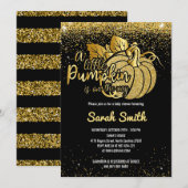 Invitation Un petit Citrouille est sur le chemin Black & Gold (Devant / Derrière)