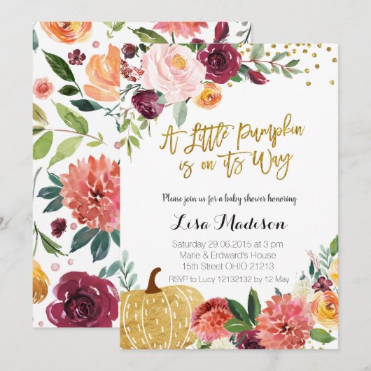 Invitation Un petit Citrouille est sur le chemin du Baby show (Devant / Derrière)