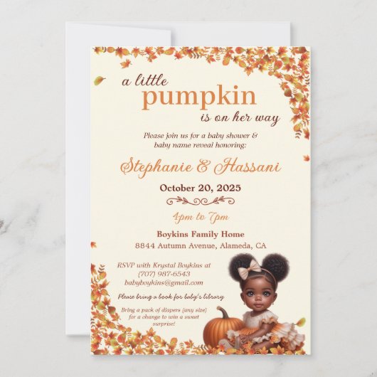 Invitation Un petit Citrouille est sur son chemin Afro Puff B (Devant)