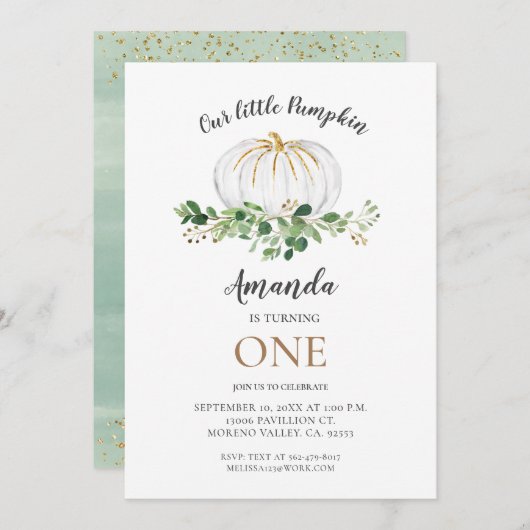 Invitation Un petit Citrouille fête son anniversaire (Devant / Derrière)