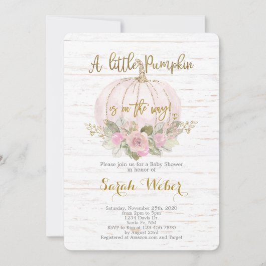 Invitation Un petit citrouille Rustic baby shower d'automne (Devant)
