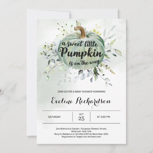 Invitation Un petit citrouille se trouve sur le chemin du béb (Devant)