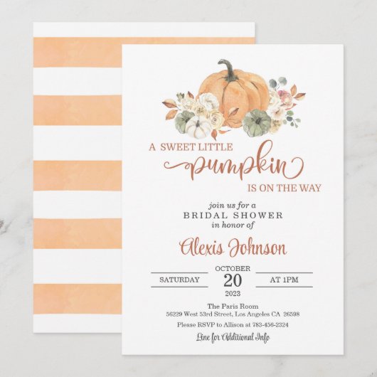 Invitation Un petit Citrouille sucré est en route (Devant / Derrière)