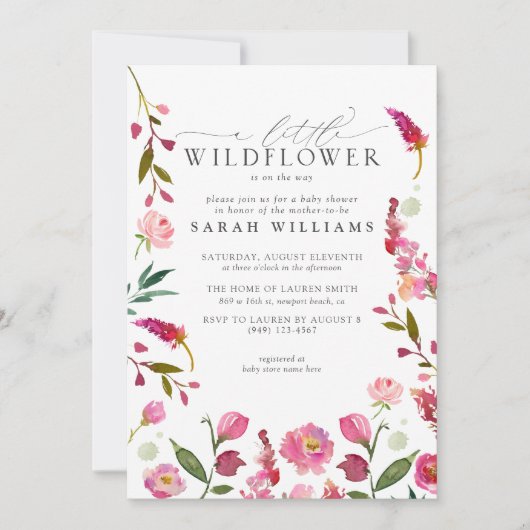 Invitation Un petit code QR Fleur sauvage Douche Aquarelle ro (Devant)