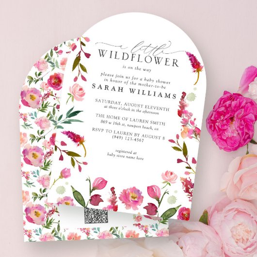 Invitation Un petit code QR Fleur sauvage Douche Aquarelle ro