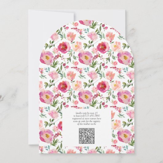 Invitation Un petit code QR Fleur sauvage Douche Aquarelle ro (Dos)