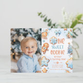 Invitation Un petit Cookie Boy Noël 1er anniversaire photo (Debout devant)