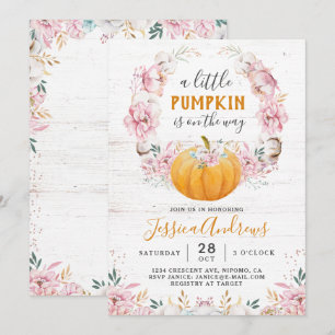Invitation Un Petit Coton Rustique Citrouille Floral