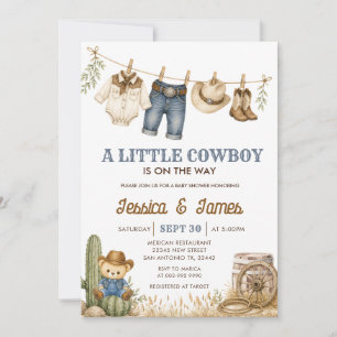 Invitation Un petit cow-boy est en route Ours Fête prénatale