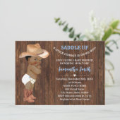 Invitation Un petit cowboy AA sur son chemin Baby shower bleu (Debout devant)