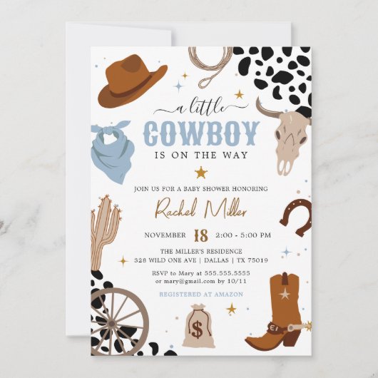 Invitation Un petit cowboy Western Wild West Baby Boy Douche (Devant)