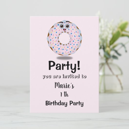 Invitation Un petit donut pour son premier anniversaire (Debout devant)