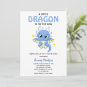 Invitation Un Petit Dragon Bleu Bébé Petit Garçon Douche (Debout devant)