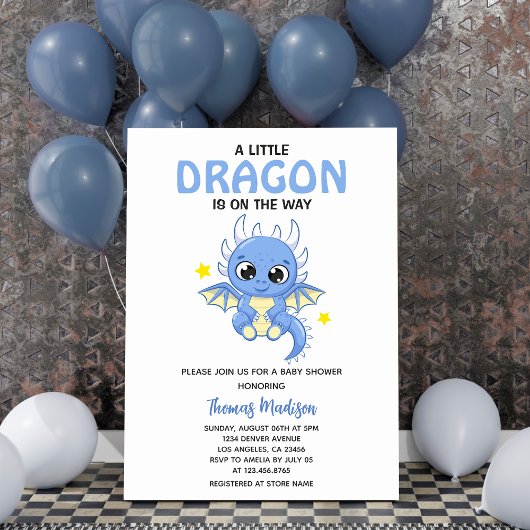 Invitation Un Petit Dragon Bleu Bébé Petit Garçon Douche
