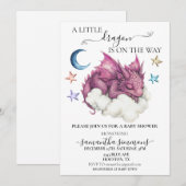 Invitation Un petit dragon dormant sur le Baby shower nuageux (Devant / Derrière)