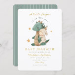 Invitation Un petit dragon se trouve sur le Baby shower<br><div class="desc">Dragon d'aquarelle avec baby shower bébé</div>