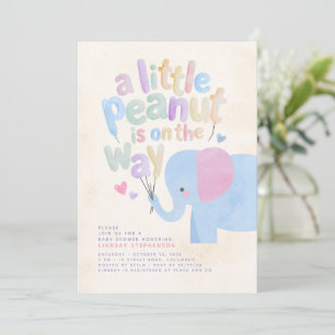 Invitation Un petit éléphant aux arachides Douce Pastel Baby