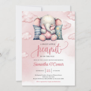 Invitation Un petit éléphant cacahuète mignon sur un nuage