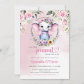 Invitation Un petit éléphant d'arachide douce rose pastel flo (Devant)