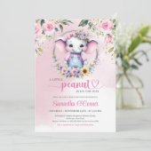 Invitation Un petit éléphant d'arachide douce rose pastel flo (Debout devant)