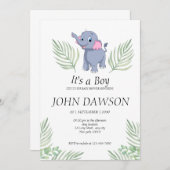 Invitation Un petit éléphant vert poussiéreux c'est un baby s (Devant / Derrière)