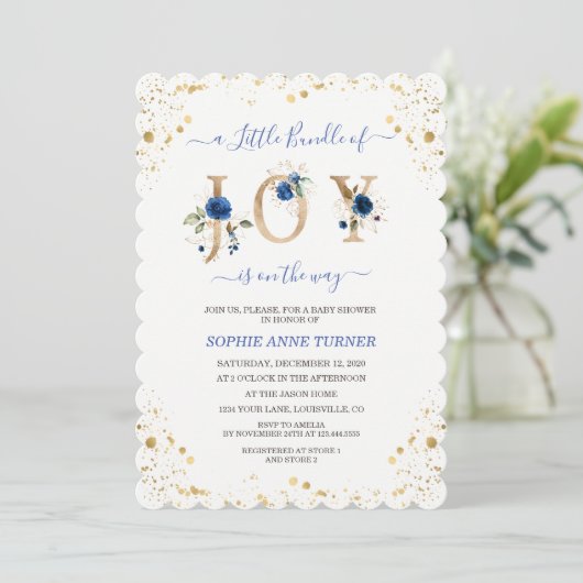 Invitation Un Petit Ensemble De Joy Blue Floral Boy Baby show (Debout devant)