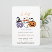 Invitation Un Petit Fantôme De Bois Stripes Citrouille Hallow (Debout devant)