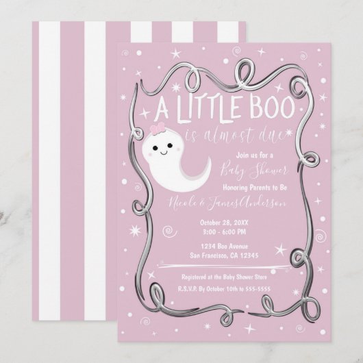 Invitation Un petit fantôme rose pour une Baby Shower d'Hallo (Devant / Derrière)
