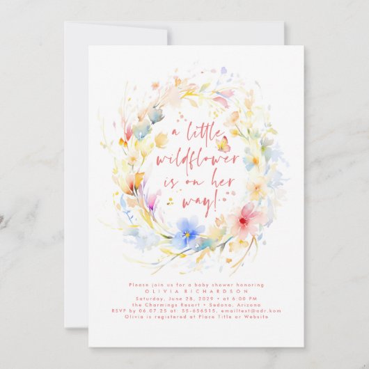 Invitation Un Petit Fleur sauvage Est En Chemin De Baby showe (Devant)