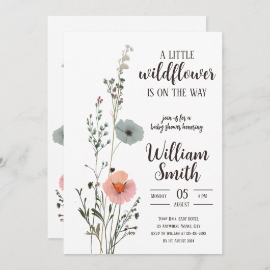 Invitation Un petit Fleur sauvage est en route - Editable Bab (Devant / Derrière)