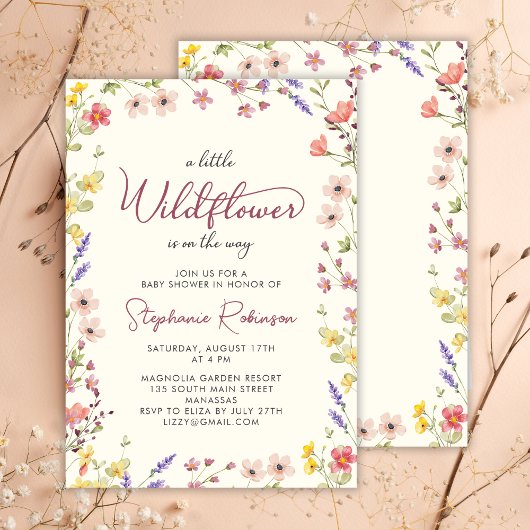 Invitation Un Petit Fleur sauvage Est Sur Son Chemin Boho Bab