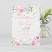 Invitation Un Petit Flocon De Neige Hiver Bébé Fille Douche (Debout devant)