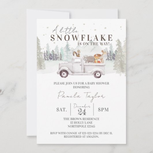 Invitation Un petit flocon de neige sur son Baby shower Way (Devant)