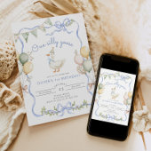 Invitation Un petit garçon bleu oie bête 1er anniversaire