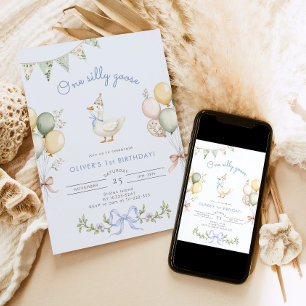 Invitation Un petit garçon bleu oie bête 1er anniversaire