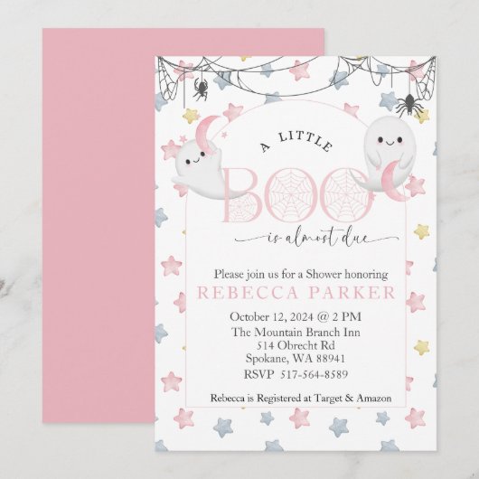 Invitation Un petit garçon est presque dû Baby shower fille (Devant / Derrière)