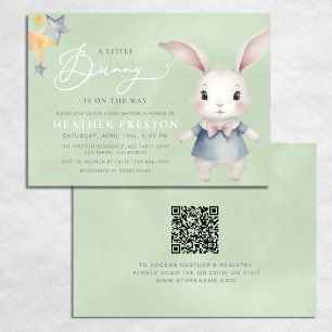 Invitation Un Petit Garçon Lapin Sage Vert QR Baby Shower