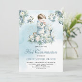 Invitation Un petit garçon prie Habit formel bleu floral (Debout devant)