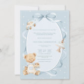 Invitation Un petit gentleman ours bleu bébé garçon  (Devant)