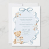 Invitation Un petit gentleman ours bleu bébé garçon (Devant)