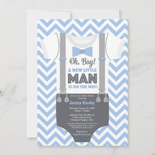Invitation Un petit homme Baby shower Invitation, bleu & gris (Devant)