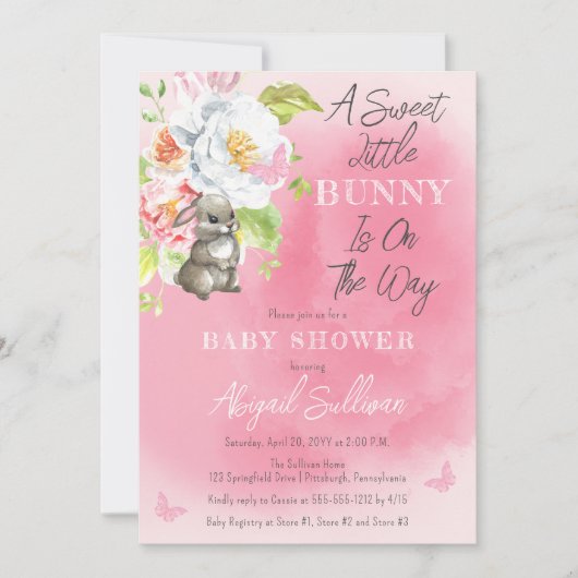 Invitation Un Petit Lapin Doux Est En Chemin De Baby shower (Devant)